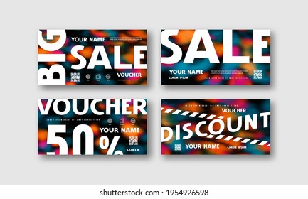 Stock vector set of discount voucher template. Printed on color hand painted psychedelic tie dye blurred background