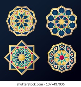 stock vector set elegant islamic, arabesque geometric ornament pattern
