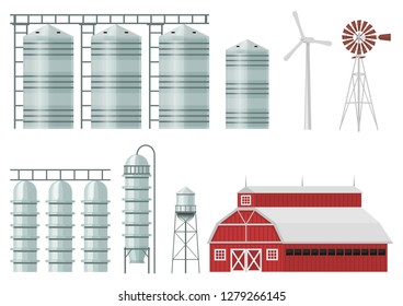 stock vector set of farm buildings and constructions graphic object illustration