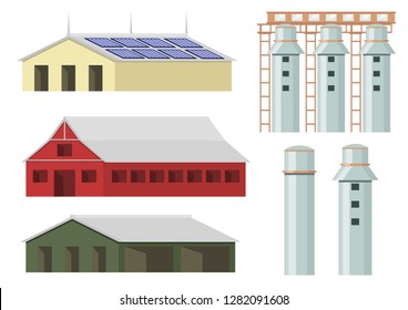 stock vector set of farm industry buildings and constructions graphic object illustration