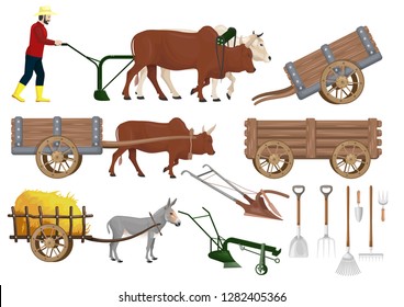 stock vector set farm traditional farm, agricultural equipment. graphic object illustration isolated on the white background