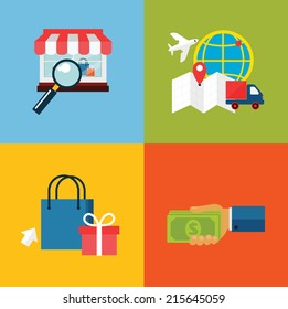 Stock vector set flat design concept icons for online shopping