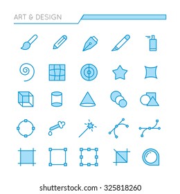 Stock Vector Set of Flat thin line Colored Art & Design Icons Vector Illustration