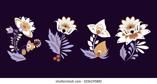 stock vector set of  flolar bouquet oriental or arabic, russia textile design. template for necklace