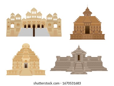 stock vector set of hindu temple. house of worship, buildings and landmarks, architectural concept flat vector illustration
