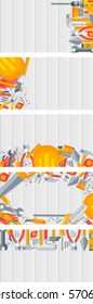 Stock vector set horizontal background for banner, printed materials, Labor Day card, corporate identity, website design element, header, flyer, advertising items, building tools repair kit flat style