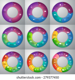 Stock Vector set of infographics . Patterns 2 , 3, 4 , 5, 6 , 7, 8 , 9, 10 Options