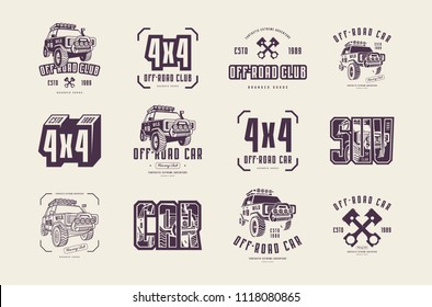 Stock vector set of off-road club emblems. Sticker design for your car or t-shirt. Isolated on white background