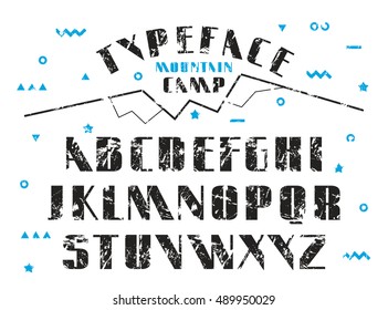 Stock vector set of sanserif font. Bold typeface with shabby texture