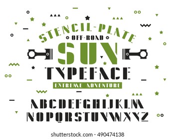 Stock vector set of sanserif stencil-plate font. Bold typeface 