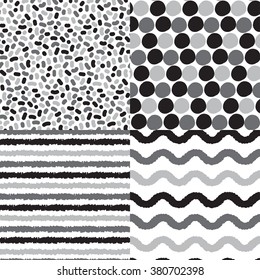 stock vector set of seamless hand drawn stroke and circle patterns