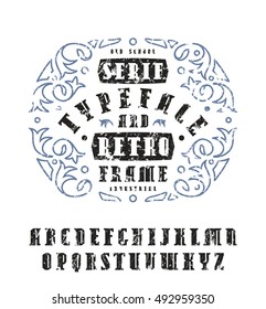 Stock vector set of serif font in retro style. Bold typeface with shabby texture