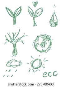 Stock vector set sketch eco ecology hand drawn illustration on white background