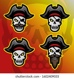 stock vector set skull pirate mascot logo. badge, esport logo, and emblem with modern illustration concept style.