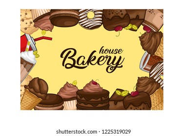 Stock Vector Set of sweet dessert and drink object Illustration in yellow Background