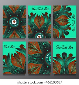 Stock vector set of template with floral ornament,oriental design for card, banner, cover.