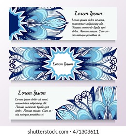 Stock vector set of template with floral ornament,oriental design for card, banner, cover.