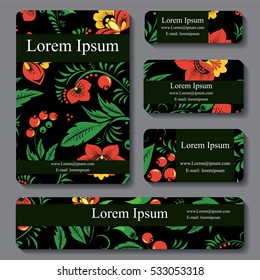 Stock vector set of template with floral ornament,oriental or russian design for card, banner, cover, poster