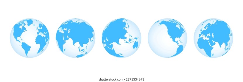 Stock Vector Set of the world map with transparent background, featuring the continents of Asia, Africa, America, and Europe - perfect for travel concepts. Globe map icon.Earth globe hemispheres icon.