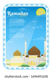 stock vector of sign and symbol of ramadan kareem with great mosque building. house of worship, architectural concept flat vector illustration