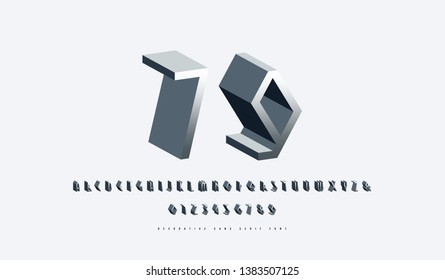 Stock vector silver colored bulk sans serif font. Letters and numbers for movie, viking and game logo design. Color print on white background
