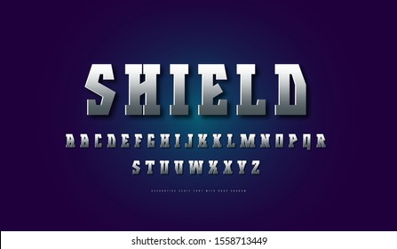 Stock vector silver colored and metal chrome geometric serif font. Letters for movie, viking and military logo design