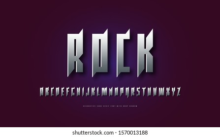 Stock vector silver colored and metal chrome narrow sans serif font with elements of thorns. Letters for sci-fi logo and emblem design