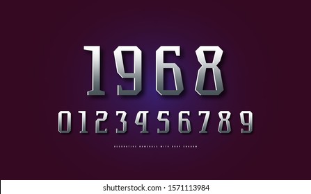 Stock vector silver colored and metal chrome narrow serif numerals for logo and emblem design