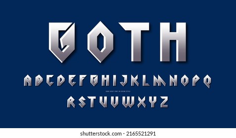 Stock vector silver colored and metal chrome geometric sans serif font. Letters for movie, viking and military logo design