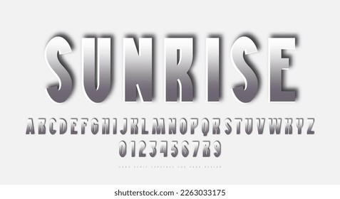 Stock vector silver colored and metal chrome narrow sans serif font. Letters and numbers for logo design