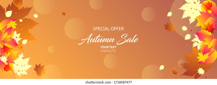 Stock vector simple minimalistic autumn background orange yellow. Stylish leaves scattered around the background, use for design text or social media