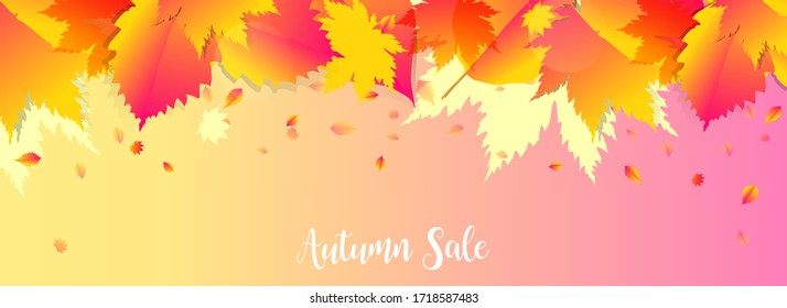 Stock vector simple minimalistic autumn background orange yellow. Stylish leaves scattered around the background, use for design text or social media