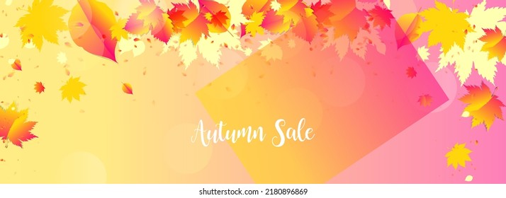 Stock vector simple minimalistic autumn background orange yellow. Stylish leaves scattered around the background, use for design text or social media