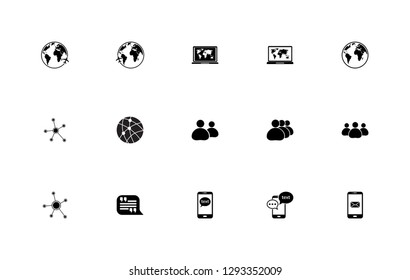 Stock vector simple set of social network single icon. People team work. Minimal social groups. Quotation mark in speech. Double quotes. Global technology. Mobile chatting.Trip round the world.