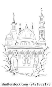 stock vector sketch of Nabawi mosque for ramadhan Background illustration