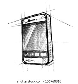Stock vector smart phone hand drawn sketch