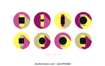 Stock vector smart watches icon set. Illustration in flat style. Color print on white background