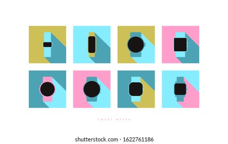 Stock vector smart watches icon set. Illustration in flat style. Color print on white background