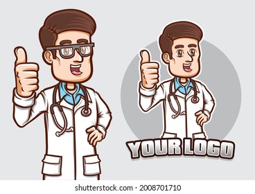 stock vector smiling doctor show his thumb pose isolated illustration