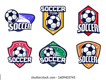 stock vector soccer or football emblem set. sports logo illustration