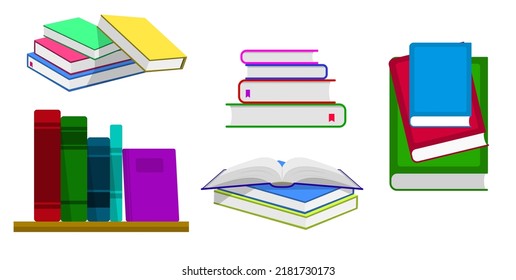stock vector stack of books  and notebooks in library or bookstore. set realistic 

collection of book. 
