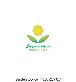Stock Vector Sun Flower Shine Bright Yellow Green Color Logo Design