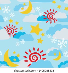 stock vector sun sky clound moon star sky seamless background