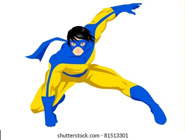 Stock vector of a superhero with mask in action posing