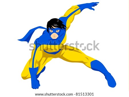 Stock vector of a superhero with mask in action posing