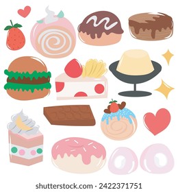 stock vector sweet product bread. coffeeshop, burger, puding, cromboloni, pastry