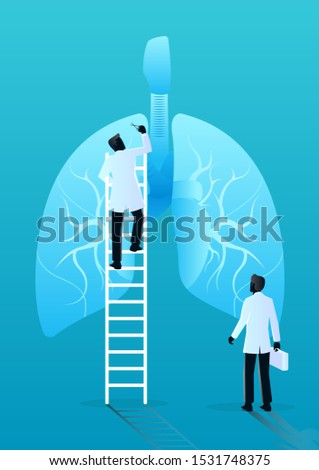 stock vector of team of doctors diagnose human lungs. medical and health care concept. vector illustration background.