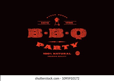 Stock vector template of BBQ party invitation. Design with rough textured. Red print on black background
