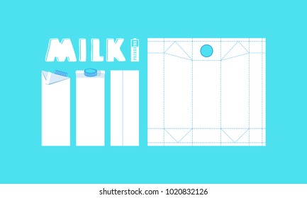 Stock vector template box for milk. White pack on blue background