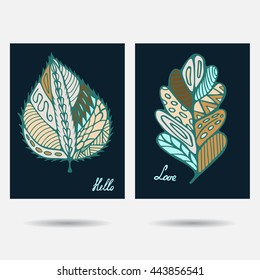 stock vector template for brochure, card, cover, book, invitation with doodle leaf.